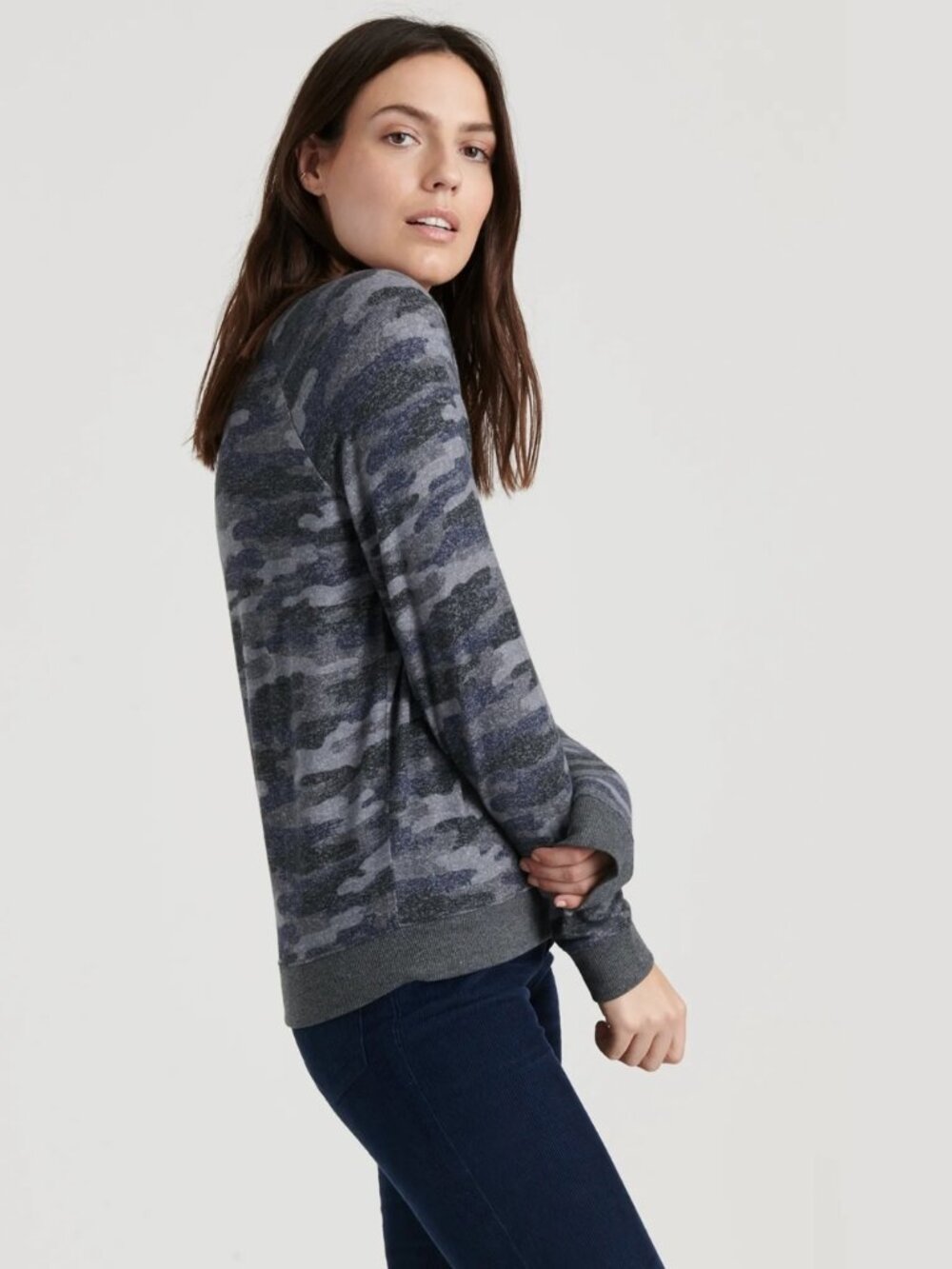 2/$30 Lucky Brand Hacci Camo Crew Neck Sweater Grey Multi Large #A4438 - Picture 8 of 14